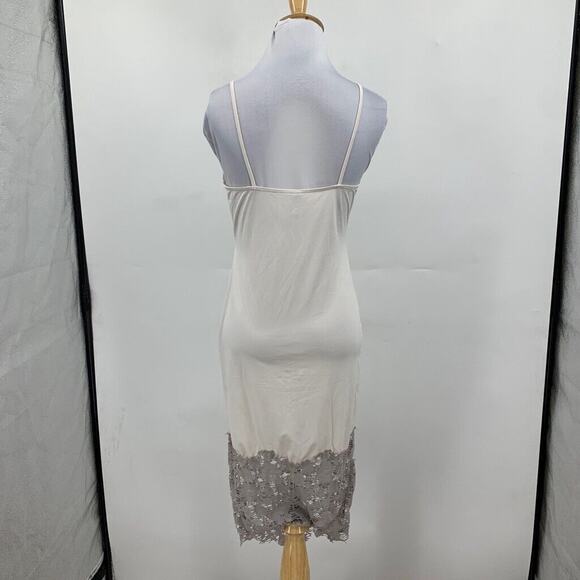 Free People Slip Dress Womens S Small Ivory Satin Gray Lace Detail Layering Midi - Picture 3 of 16